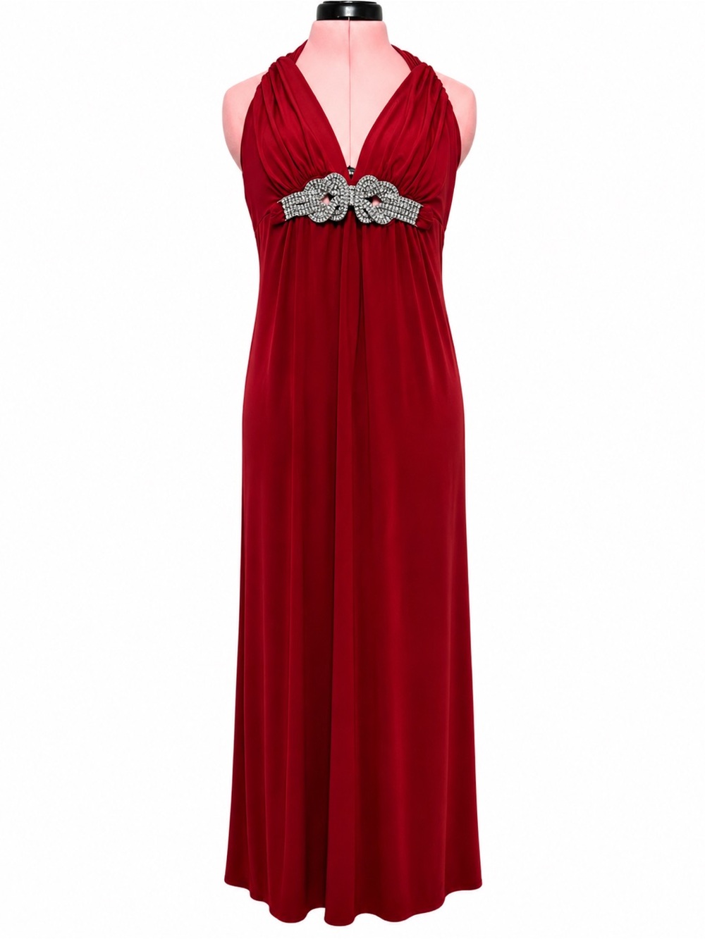 Red Rhinestone Halter Evening Gown – Size 8